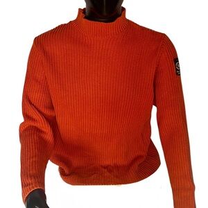 Vintage Nautica Jeans Co. Ribbed Knit High Mock Neck Sweater Orange Men Size L